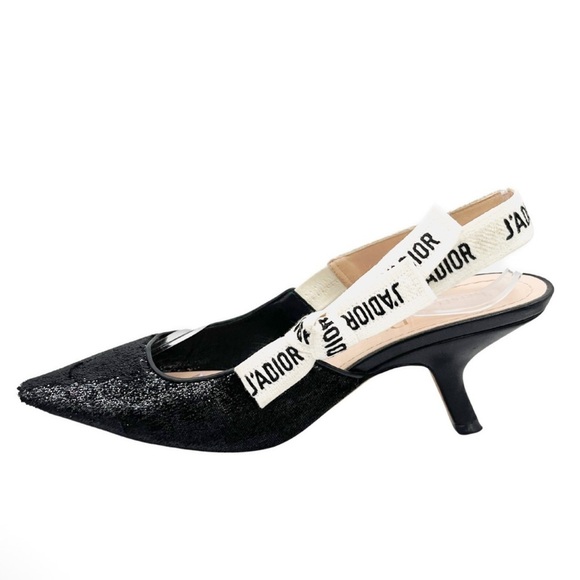 Dior Shoes - Dior J’Adior Two-Toned Shiny Velvet White Ribbon Logo Slingback 65mm Heels